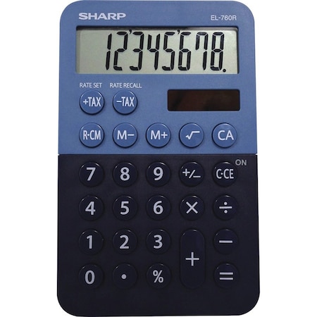 Sharp Calculator, 8-Digit, 2-9/10"Wx4-3/4"Lx9/10"H, Blue/Black SHREL760RBBL